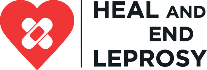Heart with bandage icon, heal and end leprosy awareness logo