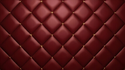 Obraz premium Close-up of a luxurious, deep red, diamond-patterned, tufted upholstery with gold buttons, creating a rich and textured background.