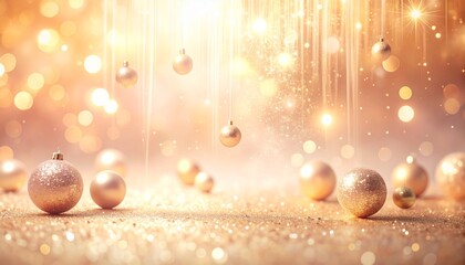 Festive Golden Christmas Ornaments Sparkle in a Glittering Holiday Scene