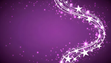 Abstract purple background featuring glowing white stars and sparkling particles in a flowing design.