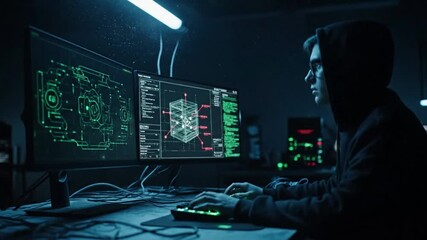 Digital Interface Hacked in Isolation with Hacker Hacking With Isolated Mock Up effect green screen style featuring hacking, - Powered by Adobe