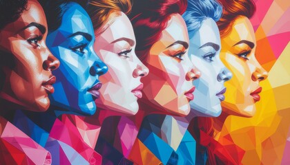 A striking row of women posed in different styles, illuminated by multiple lighting setups with dramatic contrast, showcasing diversity, mood variation, and high-fashion cinematic visual impact