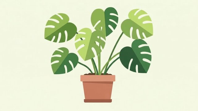 Monstera plant animation, a collection of potted plants with green leaves swaying