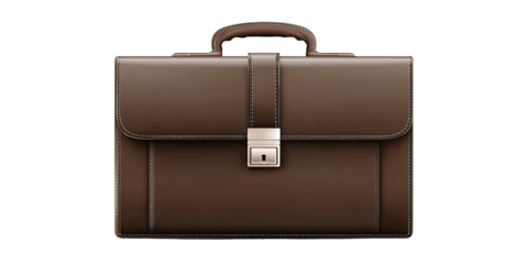 A realistic digital illustration of a brown leather briefcase on a black background
