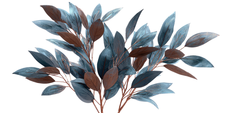 Artistic, stylized illustration of a plant with blue-grey and brown leaves - Powered by Adobe