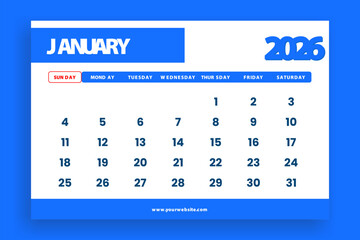 calendar january 2026 modern design