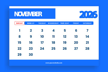 calendar november 2026 modern design