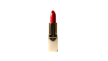 Vibrant red lipstick tube isolated on transparent background