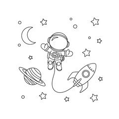Astronaut Floating in Space Adventure Coloring Page