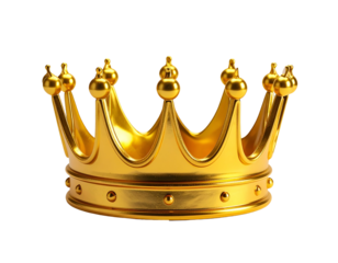 A golden royal crown with ornate details on a stark black background