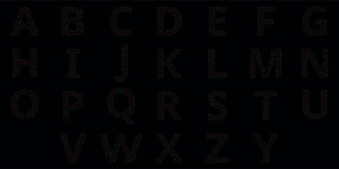 Full alphabet composed of colorful geometric shapes against a black background creating a playful educational resource for children and adults alike featuring each letter of the English language