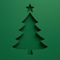 Obraz premium Green paper creates a Christmas tree cut-out with soft shadows. Provides a minimal holiday background for product display or social media design.