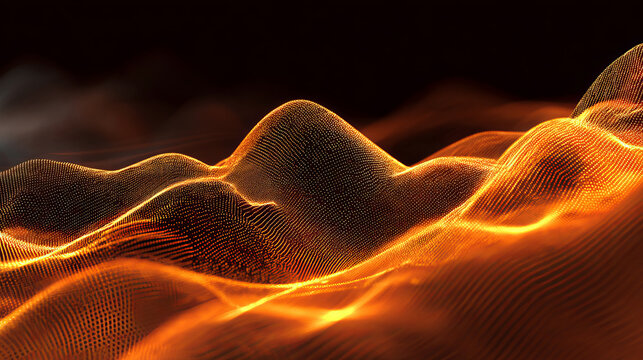 Abstract gradient particle waves seamlessly flowing with soft purple light and bokeh. Orange and blue digital waves. Technology, engineering, science, and artificial intelligence background - Powered by Adobe