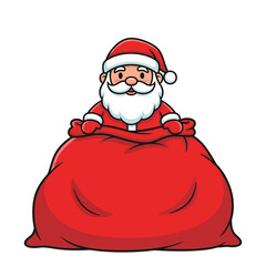 Cheerful Cartoon Character Spreading Joy While Sitting in an Overflowing Gift Sack Ready for the Holidays