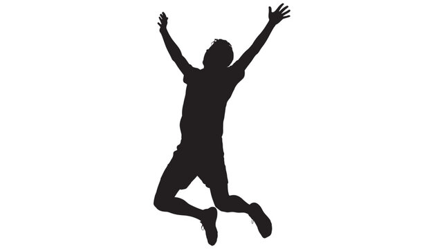 Silhouette of a happy person jumping high in the air with arms raised in celebration