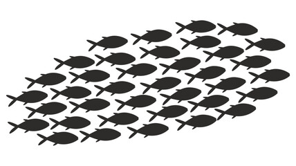 Silhouette of a large school of fish swimming together in a coordinated group