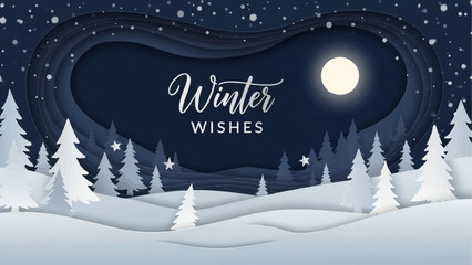 Winter Wishes A Beautiful Snowy Landscape with Pine Trees under a Full Moon © your picture