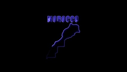 Outline of Morocco country map with glowing neon blue border and text geography © MSTSABINA