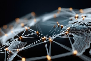 Global network connection technology with glowing points linking continents, digital communication concept, futuristic innovation