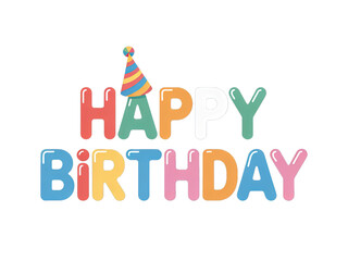 Colorful happy birthday balloons and party hat