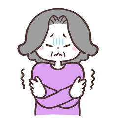 震えるシニア女性のイラスト