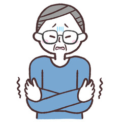 震えるシニア男性のイラスト
