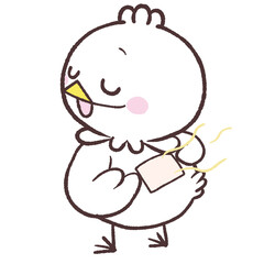 背中に湿布を貼る白い鳥のイラスト