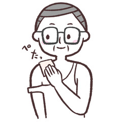 肩に湿布を貼るシニア男性のイラスト