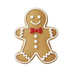 Fototapeta premium Smiling Christmas Gingerbread Man Cookie Red Bow Tie White Icing Transparent PNG