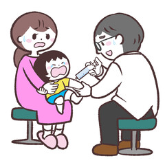 注射を嫌がる子供のイラスト