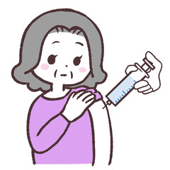 注射を打つシニア女性のイラスト