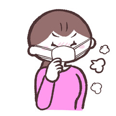 咳をするマスクの女性のイラスト