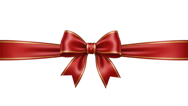 Red Christmas gift ribbon bow with gold trim on a transparent background PNG image