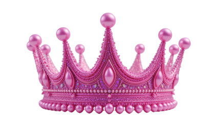 Highly detailed and ornate pink crown with spherical embellishments on a black background