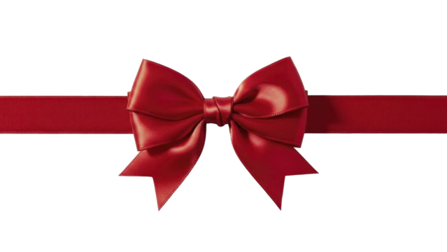 Vibrant red Christmas gift ribbon bow on a transparent background, PNG image, PNG file