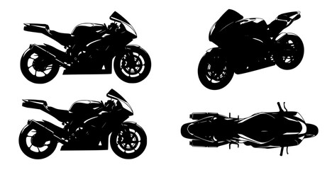Obraz premium black vector silhouette of a sport motorcycle and rider on an isolated background for transport illustration