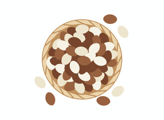 Fototapeta premium A basket of mushrooms: forest fungi gathered during the autumn harvest, including boletus and porcini, depicted as a flat graphic vector illustration on a white background