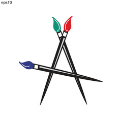 three paint brushes of three colors forming the letter a vector illustration
