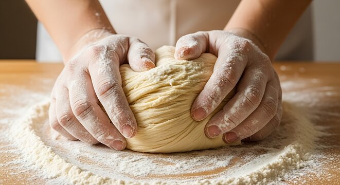 Baking bread dough hands baker kneading flour recipe - Powered by Adobe