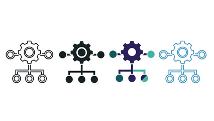 Abstract Representation of a Flowchart System with Gears and Nodes Illustrating Process and Connection
