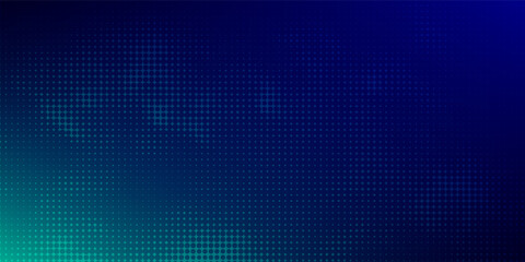 halftone with blue-green gradation, abstract background pattern, neon light reflecting walls and floors, dark colors, and feel the speed of digital technology connected with blue-green background.