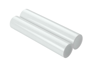 Two glossy white parallel cylinders floating on a black background