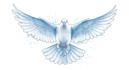 Beautiful white dove flying with wings spread, watercolor illustration on white.