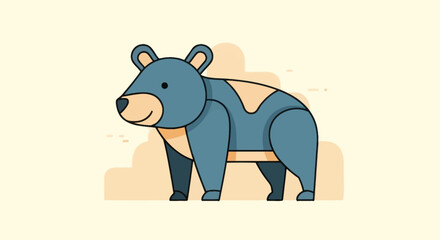 Cute Flat Design Bear Illustration Standing on a Light Background