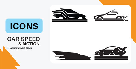 High Speed Car Motion Icons Vector Set.