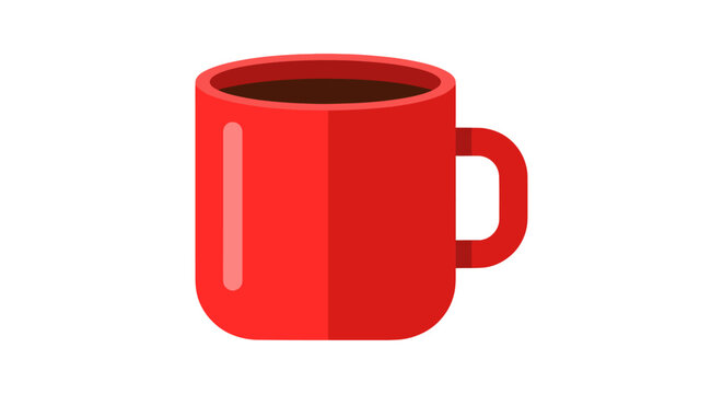 Simple red coffee mug with hot beverage isolated on white background.