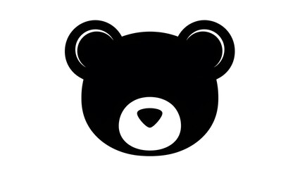 Obraz premium Cute Black Bear Face Icon on Simple White Background