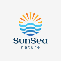 SunSea Nature Logo - Sunrise and Ocean Waves Minimal Emblem