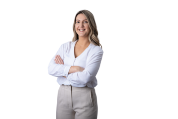 Confident businesswoman smiling with arms crossed on transparent background