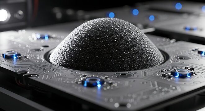 Advanced dome sensor with water drops on futuristic circuit board